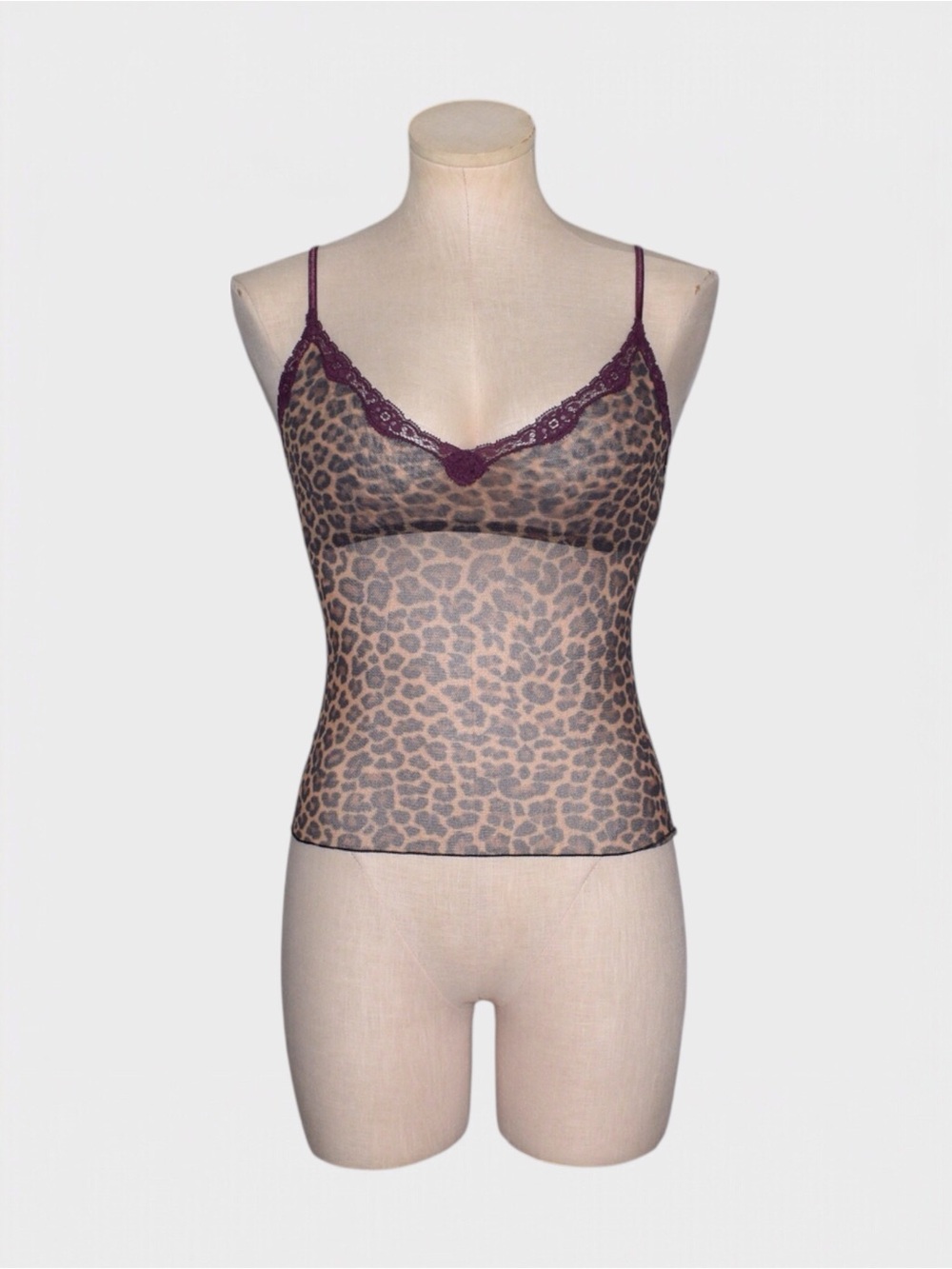 Victorias Secret Y2K Leopard Mesh Lace Trim Cami Tank Top